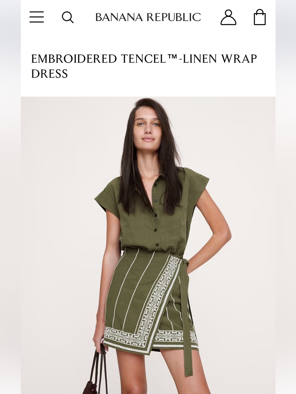 Banana Republic Olive Green Embroidered Belted Shirt Dress